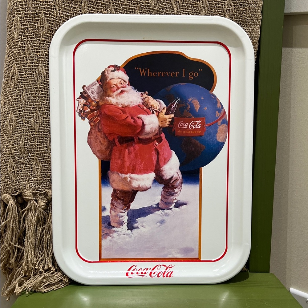 Vintage Coca-Cola Santa Claus Serving Tray “Wherever I Go” Haddon Sundblom